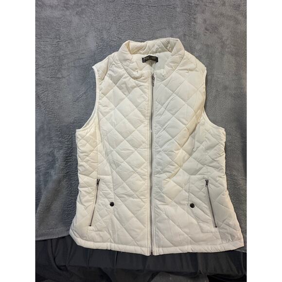 Women’s Ivory Quilted Puffer Vest L Zip Front  Jacket Lightweight Pockets - Picture 1 of 7